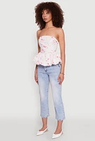 Womens Bow Print Bubble Hem Blouse, Pink, Size M