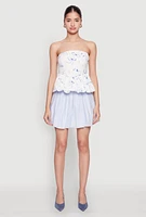 Womens Bow Print Bubble Hem Blouse, White, Size S