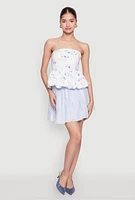 Womens Bow Print Bubble Hem Blouse, White, Size S