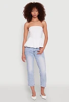 Womens Smocked Back Bubble Hem Blouse, White, Size S
