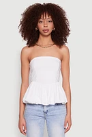 Womens Smocked Back Bubble Hem Blouse, White, Size S