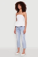 Womens Smocked Back Bubble Hem Blouse, White, Size S