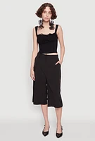 Womens Linen Drawstring Lace Detail Cropped Corset Top,
