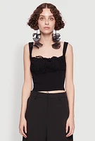 Womens Linen Drawstring Lace Detail Cropped Corset Top,