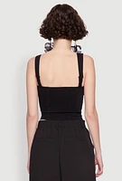 Womens Linen Drawstring Lace Detail Cropped Corset Top,
