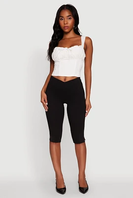 Womens Linen Drawstring Lace Detail Cropped Corset Top, White, Size L