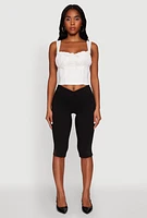 Womens Linen Drawstring Lace Detail Cropped Corset Top, White, Size L