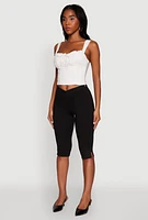 Womens Linen Drawstring Lace Detail Cropped Corset Top, White, Size L