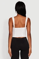Womens Linen Drawstring Lace Detail Cropped Corset Top, White, Size L