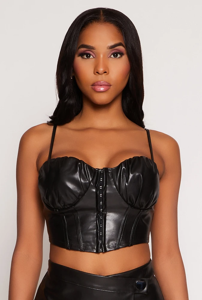 Womens Haute Monde Faux Leather Bustier Top, Black, Size S