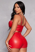 Womens Haute Monde Faux Leather Bustier Top, Red, Size M
