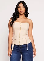 Womens Haute Monde Cargo Pocket Zip Front Tube Top, Beige, Size S