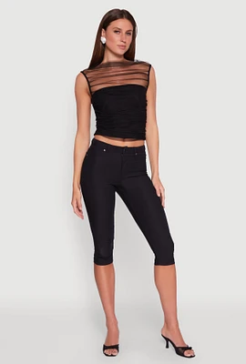 Womens High Neck Mesh Crop Top, Black, Size L
