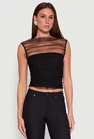 Womens High Neck Mesh Crop Top, Black, Size L