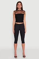 Womens High Neck Mesh Crop Top, Black, Size L