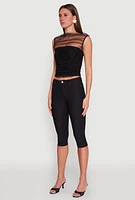 Womens High Neck Mesh Crop Top, Black, Size L