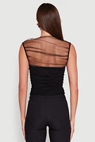 Womens High Neck Mesh Crop Top, Black, Size L