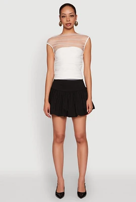 Womens High Neck Mesh Crop Top, White, Size M