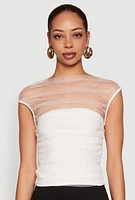 Womens High Neck Mesh Crop Top, White, Size M