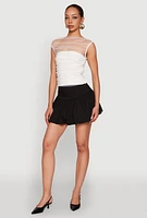 Womens High Neck Mesh Crop Top, White, Size M