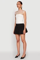 Womens High Neck Mesh Crop Top, White, Size M