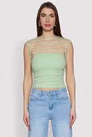 Womens High Neck Mesh Crop Top,
