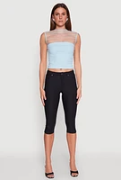 Womens High Neck Mesh Crop Top, Blue, Size M