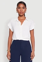 Womens Iris Twist Hem Cropped Shirt, White, Size S