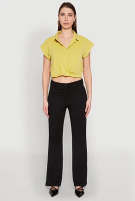 Womens Iris Twist Hem Cropped Shirt, Green, Size M