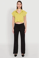 Womens Iris Twist Hem Cropped Shirt, Green, Size M