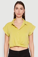 Womens Iris Twist Hem Cropped Shirt, Green, Size M