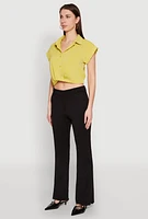 Womens Iris Twist Hem Cropped Shirt, Green, Size M