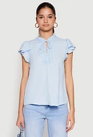 Womens Iris Crochet Detail Flounce Sleeve Blouse,