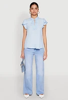 Womens Iris Crochet Detail Flounce Sleeve Blouse,
