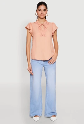 Womens Iris Crochet Detail Flounce Sleeve Blouse, L