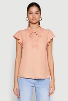 Womens Iris Crochet Detail Flounce Sleeve Blouse, L