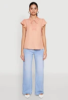 Womens Iris Crochet Detail Flounce Sleeve Blouse, L