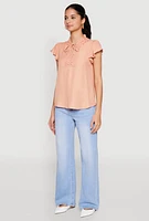 Womens Iris Crochet Detail Flounce Sleeve Blouse, L