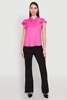 Womens Iris Crochet Detail Flounce Sleeve Blouse, Pink, Size M