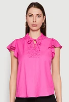 Womens Iris Crochet Detail Flounce Sleeve Blouse, Pink, Size M