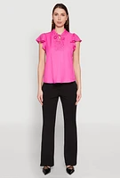 Womens Iris Crochet Detail Flounce Sleeve Blouse, Pink, Size M