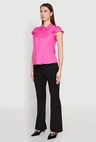 Womens Iris Crochet Detail Flounce Sleeve Blouse, Pink, Size M