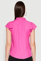 Womens Iris Crochet Detail Flounce Sleeve Blouse, Pink, Size M
