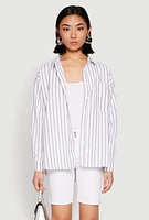 Womens Iris Striped Linen Button Front Shirt, Multi, Size L