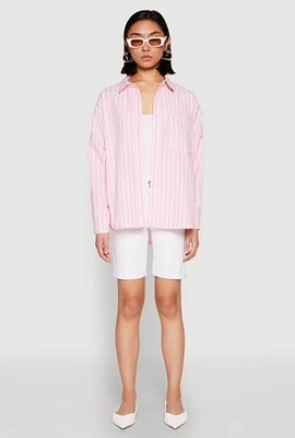 Womens Iris Striped Linen Button Front Shirt, Pink, Size M