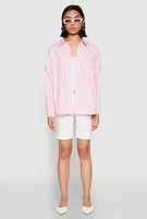 Womens Iris Striped Linen Button Front Shirt, Pink, Size M