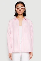 Womens Iris Striped Linen Button Front Shirt, Pink, Size M