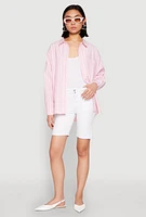 Womens Iris Striped Linen Button Front Shirt, Pink, Size M