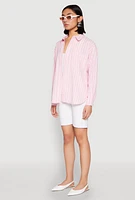 Womens Iris Striped Linen Button Front Shirt, Pink, Size M