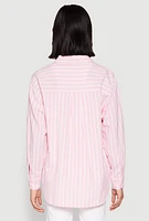 Womens Iris Striped Linen Button Front Shirt, Pink, Size M